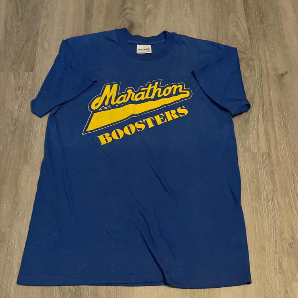 Fun vibrant Marathon Boosters vintage single stitch cursive tee